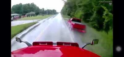 Pickup gonna teach that slow 18-wheeler a lesson