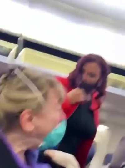 Crazy woman blocks the way for passengers and pretends she's getting attacked