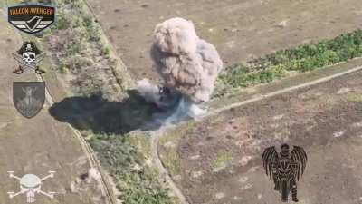 ua pov A Ukrainian RPG-7 drone hits a Russian T-80, resulting in a very large explosion. 65th Brigade