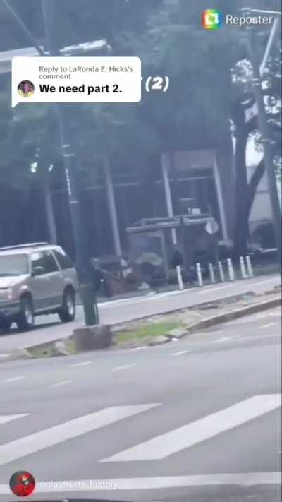 Female security guard pops 7 shots at a guy for throwing his cellphone at her.