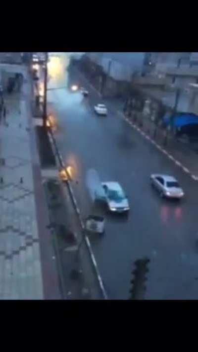 Lightning hits single car on the road