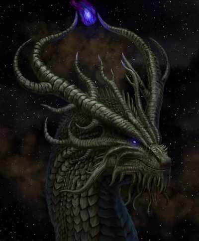[OC][Art] Khaylûs, the Dimensional Dragon | A Cosmic Dragon deity touched by the unreality beyond (feat. Quote from H.P. Lovecraft)