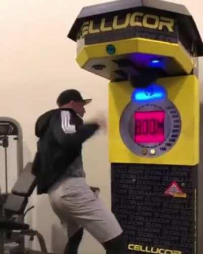 Broke his hand on a punching machine