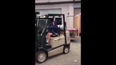 Letting a child drive a forklift is a great idea!