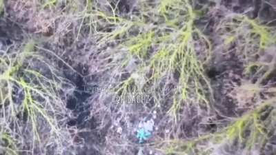 Russian drone uses a drone drop on a Ukrainian soldier- Kursk oblast