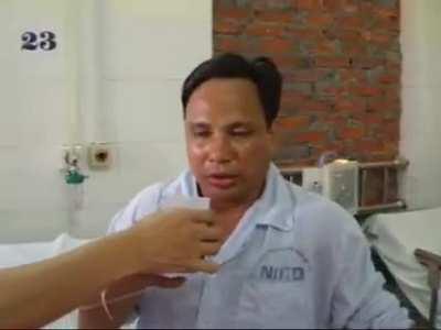 What a suspected rabies patient looks like, they can't drink water because of the extreme hydrophobia they suffer from because of it.