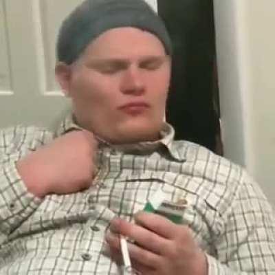 when he realizes he already lit a cig