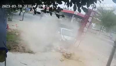 Truck hits pedestrian while avoiding scooter