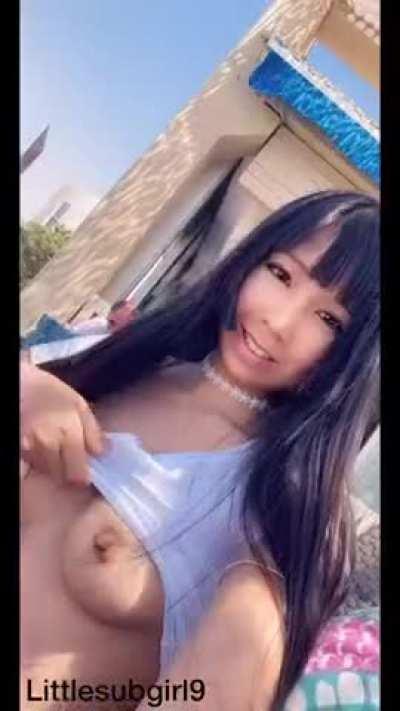 Dared by my friend to flash my tits in busy restaurant ;)