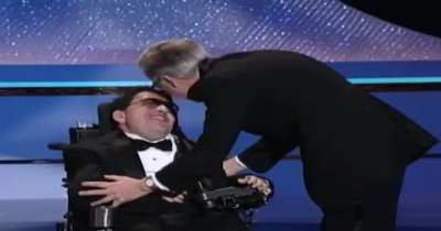 mr rogers meeting jeff erlanger in 1989 on 'mr roger's neighbourhood' and then 10 years later at his hall of fame induction in 1999