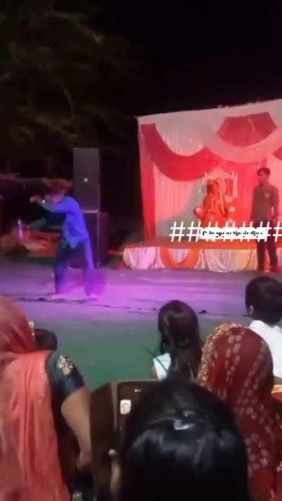 Doing fire dance at a wedding