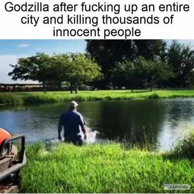 Godzilla can be a pretty chill dude he just wants a swim