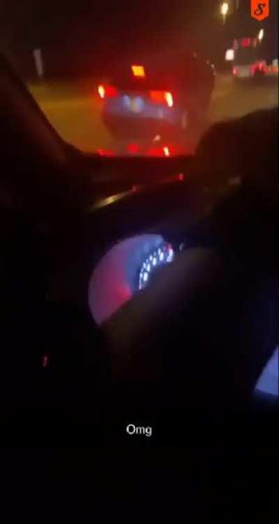 A car flipped off by a single tyre