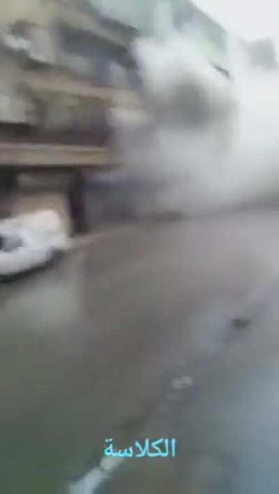 buildings collapsing in Aleppo- Kalasa neighborhood in the aftermath of the earthquake this morning.