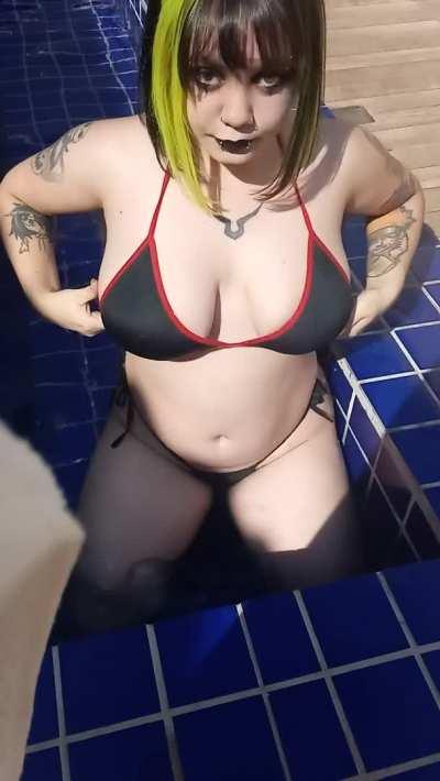 big titties bouncing in a tiny bikini