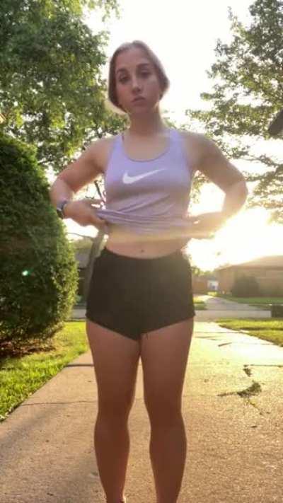 Do you think anyone will notice I’m not wearing a bra on my run today ?? 💦 [gif]