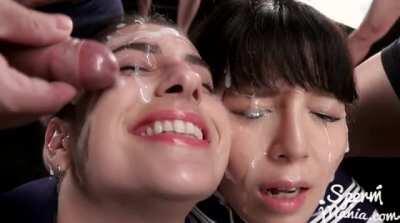 Kristen & Mary - Shared Double Bukkake