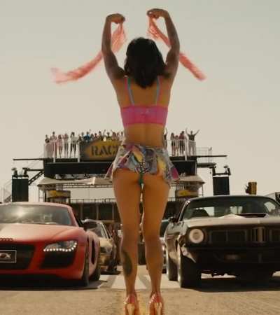 Alt asian babe Levy Tran tatted and trashy as a flag girl in Furious 7 (2015) + Deleted Ass Shot