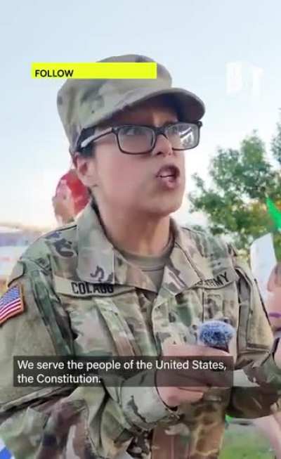 U.S. military member joined an anti-ICE protest in Dallas, Texas and speaks out against Trump deploying Marines to Los Angeles. 
