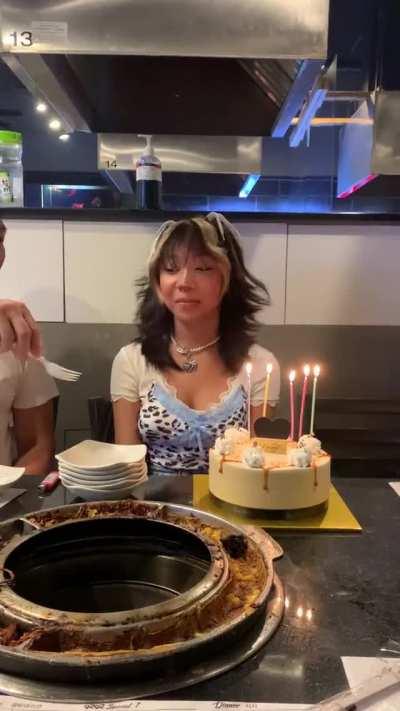 Her stepmom blew out her birthday candles