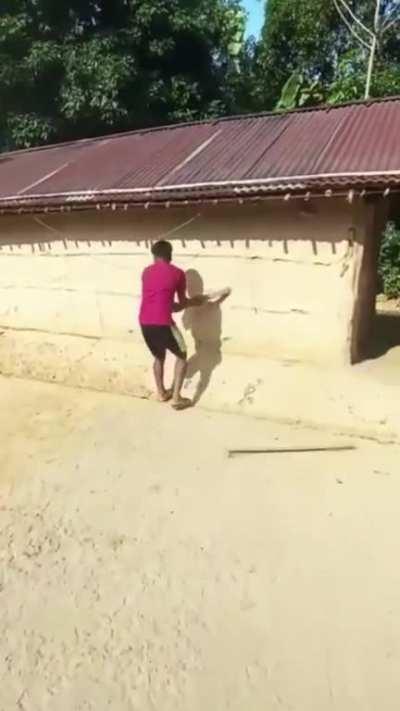 Boy apparently destroying his house in protest of not getting a motorcycle from his parents