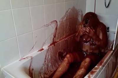 Cute girl is gunged repeatedly in her bra and gets very messy