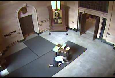 Knockout Game With Old Woman In Cathedral