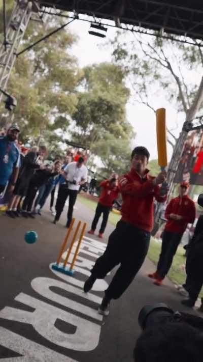 F1 driver Charles Leclerc showing his cricket skills ahead of the 2024 Formula One Australian Grand Prix
