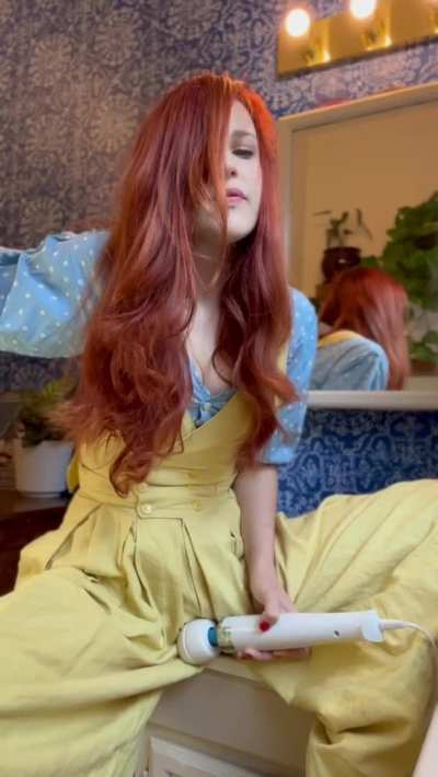 Clothed Hitachi Redhead Porn GIF