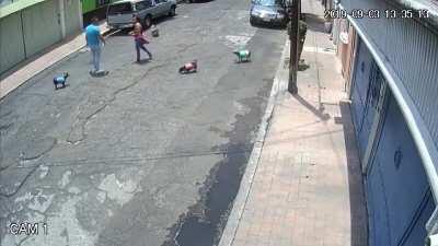 Potato shaped POS attacks lady instead of having a leash on his dogs