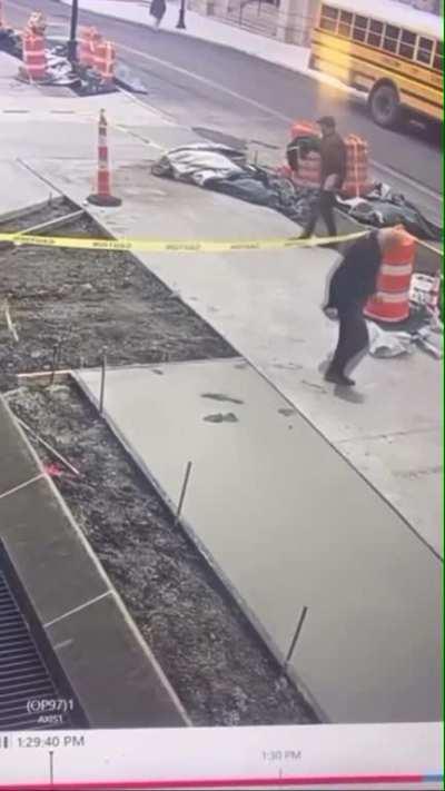 Proceeds to disregard the yellow tape and then attempts to run away without looking