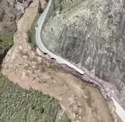 Helicopter view of Yellowstone river Flooding in Montana