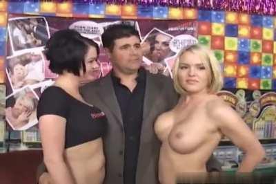 Pornstars who are happen to be real life sisters getting interviewed by the Director