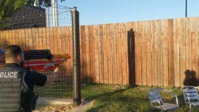 Video of a campus officer at my university helping me test the custom blaster I showed off a couple days ago