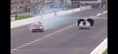 No parachute: Top fuel funny car goes straight into safety net