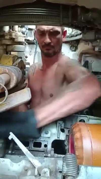 Reloading mechanism of a T-64 tank.