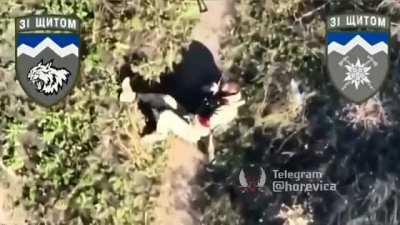 The invading infantryman has been attacked by Ukrainian drones, and one of them appears to be in serious condition.