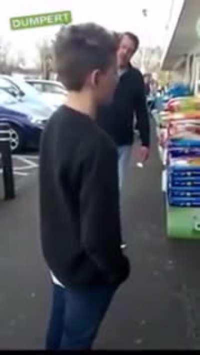 Father gives lessons to his son who offend people in the store