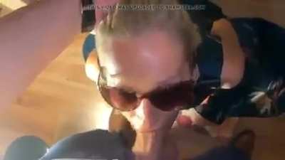 Sloppy blowjob from blonde slut