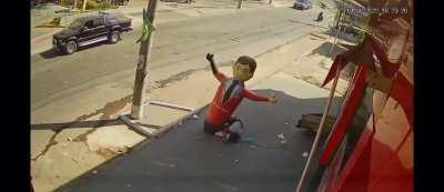 Blow-up-man with tie hugs woman hit by stray trailer