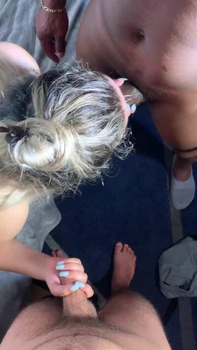 I let hubby join in just so he can see how much bigger my bull is 😏 [F22]