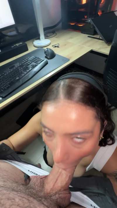 Jerking my hubby off with one hand while showing him a vid of me choking on my coworker’s cock… think this’ll help him accept it