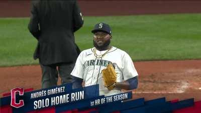 [Highlight] Andres Gimenez launches a ball for his 1st homer of the year