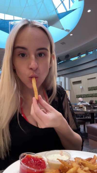 Enjoying my fries but still found time to take my tits out at the restaurant 