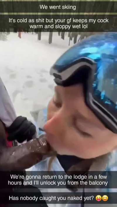 Your girlfriend and her bull locked you naked on the resort lodge's balcony while they went skiing