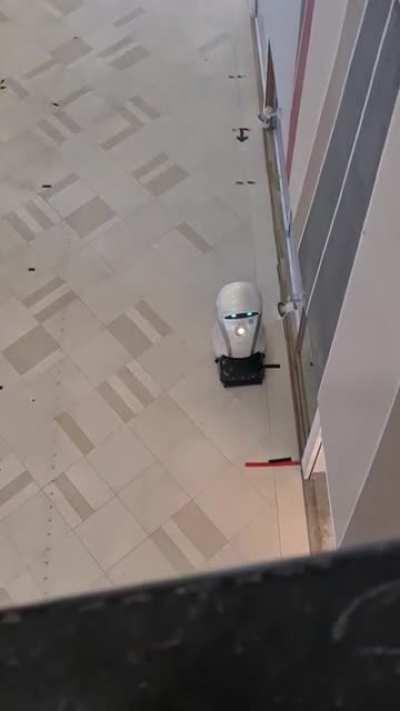 This robot singing in a completely empty mall