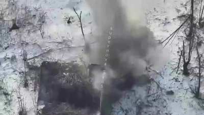 Russian Soldier getting hit by a Ukranian FPV Drone