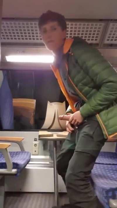 Shooting a load on the train