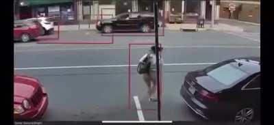 Woman in my town runs out into an active main street.