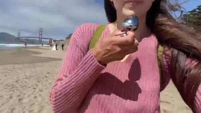 Plugged at the beach